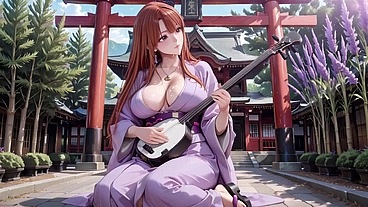AI Generated – Red-Haired Miko! Seamlessly switching between the Japanese garden and the bedroom, from lazy poses to wet-mouth teasing.