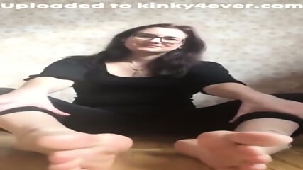 Nerdy Russian Girl Sitting On Her Floor Playing With Her Delicious Feet