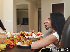 Ebony MILF YumTheeBoss gets Thanksgiving cum from future son in law