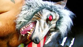 Sexy little red riding hood gives a blowjob to the werewolf