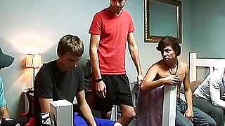 Horny frat boys have a cock sucking party no girls