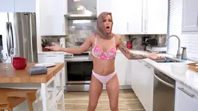 Remote-Controlled Stepdaughter Fucks Hijab-Clad Stepmom in Kitchen!
