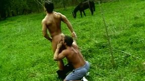 Buff farm boys Attila and Miklos fucking outdoors