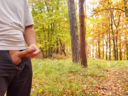 Nice cock cumming in forest in fine rain