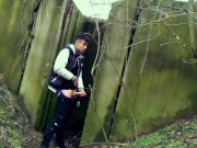 Autumn jerk off under the bridge - from soft cock till cum