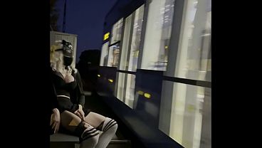 RISKY MASTURBATING PUBLIC TRAM BUS SHEMALE EXHIBITIONIST