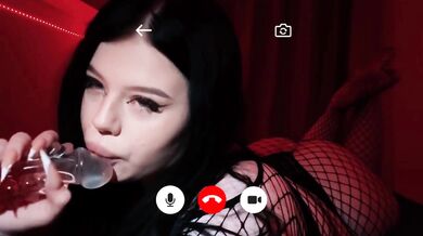 Gothic whore with huge boobs and an ass called me on FaceTime to show me how she sucks BJ on a huge monster dildo