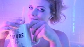 Redhead Kitten Melts for Daddy Dom in Neon Bathroom Bondage