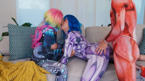 Cosplay threesome with horny Charli and Kali