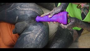 extreme sissy anal stretching - tattooed femdom ass stretching practice and fisting