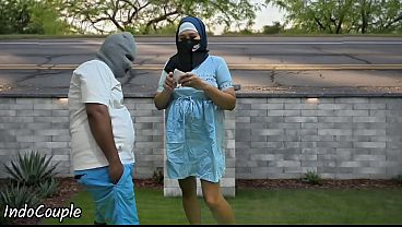 Hijab Muslim Student jogging in Public blowjob for money