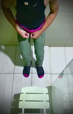 Teen asian boy in bathroom
