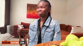 Ebony teen gives a deepthroat blowjob while gripping your cock