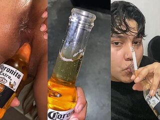 This guy swallowed his beer out of realizing this guy had it in his butt
