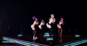 Popstars Ahri Akali Evelynn Kaisa the best uncensored 3D nude dance