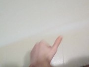 Whimpering guy cums on himself while solo