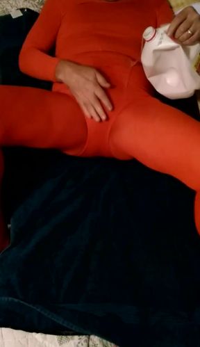 Gay Cd, slimed, eggs, masturbate in pantyhose and leotard.