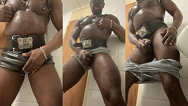 Vibrating Sex Toy Edging in Leather and Denim Shorts