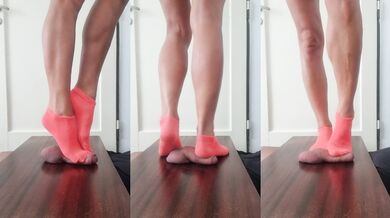 Barbie trod hard on cock and balls wearing orange socks while climaxing No.9