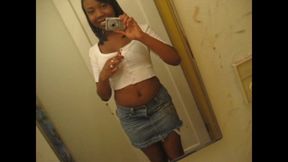Elisha Ebony Babe Big Tits & Trimmed Pussy Strips in Selfie Mix