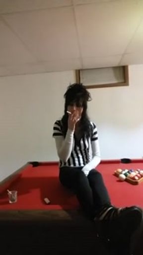 Smoking Jewels, On the pool table wearing Ref outfit
