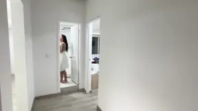 Amateur wife POV gives sloppy blowjob and grabs tits post-work