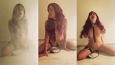 Red-haired Teenage Girl fucks herself with an inflatable Dildo in the smoke of a hookah