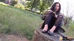 Sexy Babe Dollyc Showing off Her Feet on a Stone Well