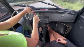 Barbara and her daughter Dalilah go Christmas shopping in the VW Beetle
