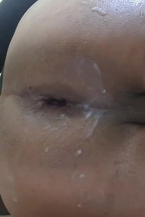 Extreme Anal Gape: Fat Ass Cute Goth Trans Girl in Raven Cosplay Inserting the Testicles of a Dildo Into Her Anus