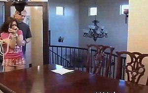 Bound and tape gagged slut gets fucked on the table