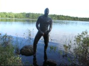 perverted latex villain cums into the city's water supply