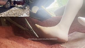 Stomping the Thunderbird in my white stilettos.