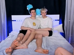 Four twinks enjoy gay group sex party