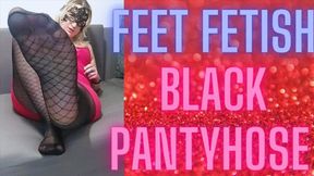 (64) FEET FETISH BLACK PANTYHOSE