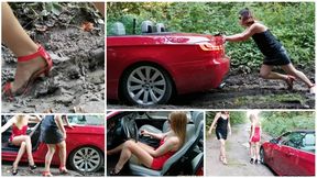 Sexy Emily got her luxury BMW 335 stuck in deep mud