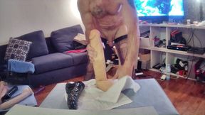 riding big dildo in stocking