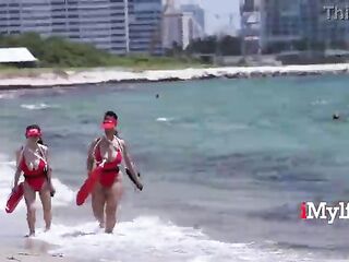 Beach Lifeguards Revive Her With Sexy Trio