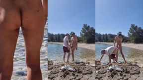 hiker catches a guy getting naked on a beach and he gets his ass fucked by him