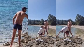 hiker catches a guy getting naked on a beach and he gets his ass fucked by him