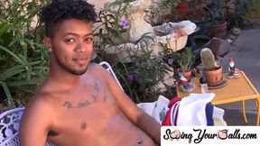 Young ebony stud flaunts his balls and enjoys solo stroking
