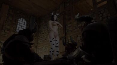 A crowd of minotaurs staged a gangbang for all of Kira's holes.