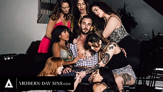 MODERN-DAY SINS - Sex Addicts Ember Snow &amp; Madi Collins REVERSE GANGBANG Their Support Group Leader