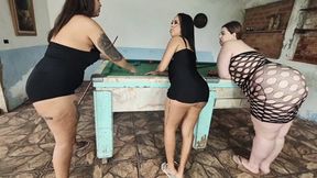 Super triple fart on our losing slave at billiards!! By Britney Hunter, Bella Cruel, Babi Ventura and Monique part 1