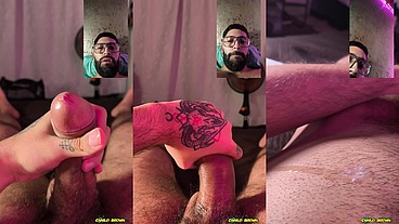 POV Double Camera Slowly Jerking Big Cock With Lube And Spit Thick Cumshot