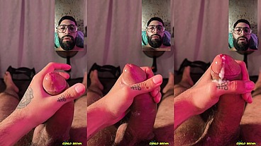 POV Double Camera Slowly Jerking Big Cock With Lube And Spit Thick Cumshot