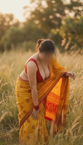 Woman in yellow dress standing in field