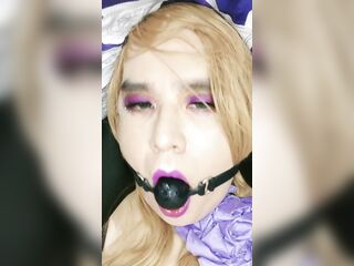 Lisa Crossplayer, masturbating, gagging and puting on chastity cage