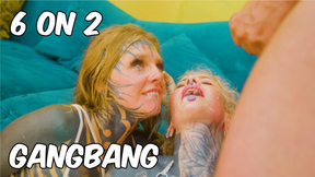 2 Alternative tattooed babes, 6 Cocks - DP, Gagging, Facial cumshot