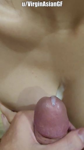 Teen asian GF gets a cumshot after showing off her petite tits